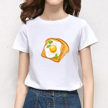 2021-Almoço Gráfico Impresso T-shirtsPersonality Moda Camiseta de Verão Harajuku Estética Manga Curta Branco Tops Femininos Tees