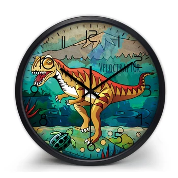 Dinossauro relógio de parede menino sala de crianças quarto silencioso relógio de desenhos animados