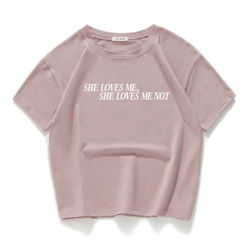 2018 verão novo Harajuku mulheres t-shirt que ELA ME AMA, ELA ME AMA de algodão solto crop tops, t-shirt feminina tee tops 100% algodão tee